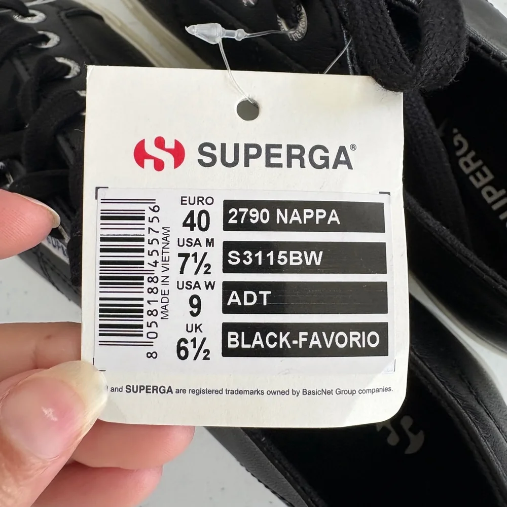 NWT Superga 2790 Nappa Platform Sneakers, Black, Size 9 women